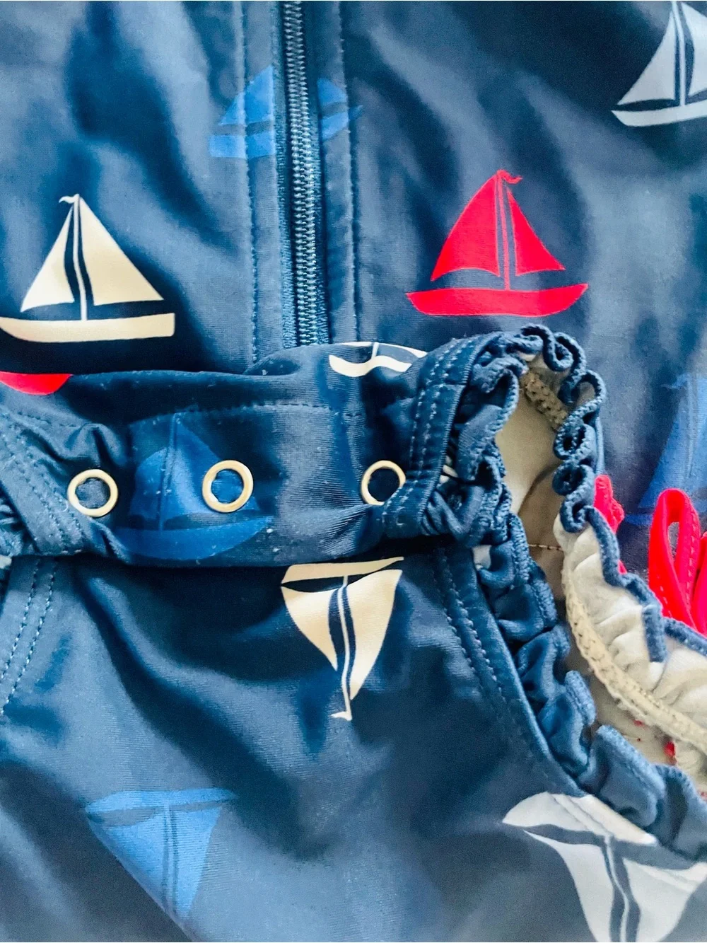 Ruffle butts Navy Sailboat Long Sleeve Baby One-Piece Swimsuit
